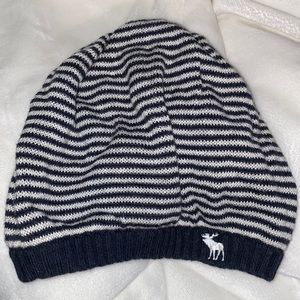 Abercrombie & Fitch Navy and White Striped Beanie Hat